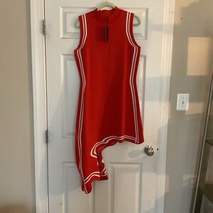 Gracia Red Sleeveless Asymmetric Hem Dress with White Trim